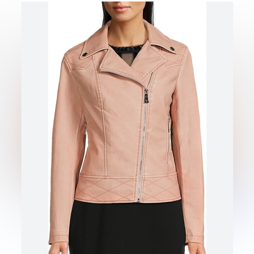 GUESS Light Pink Faux Leather Jacket Size L